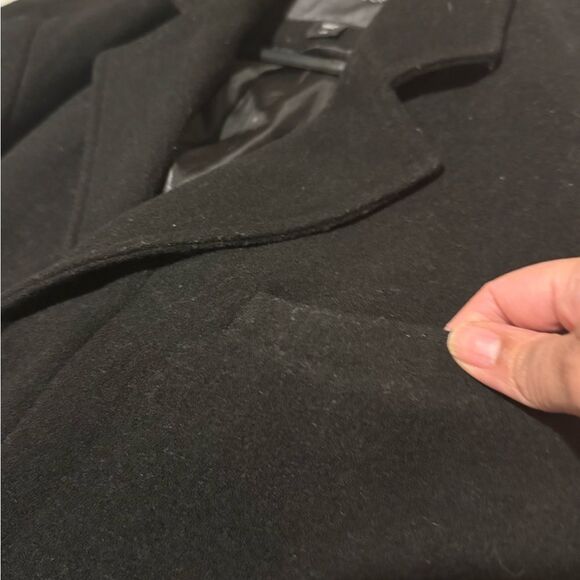 COVINGTON Men's Large Black Pea Coat Wool Coat Wool Blend Hidden buttons - Picture 6 of 9